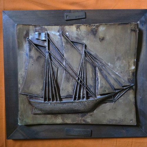 Relief brass ship painting like new