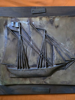 Relief brass ship painting like new
