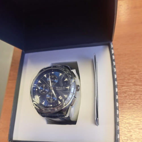 Vogue men's watch new, blue leather strap, 45mm dial, waterproof