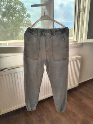 Zara turquoise men's jeans, summer fabric, elastic cuffs, size S