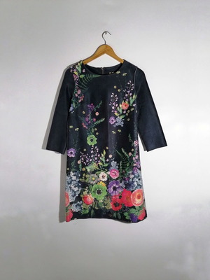 Sweet Miss spring dress used, size M, blue with floral pattern