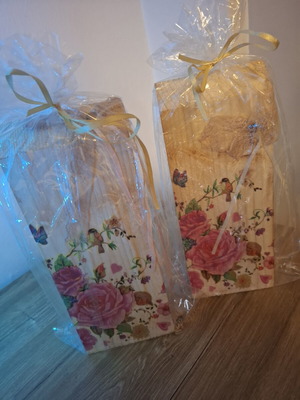 Wooden decorations handmade with decoupage technique, set of 2, new