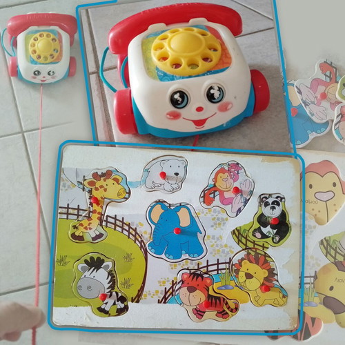 Fisher Price pull toy phone and wooden animal puzzle set