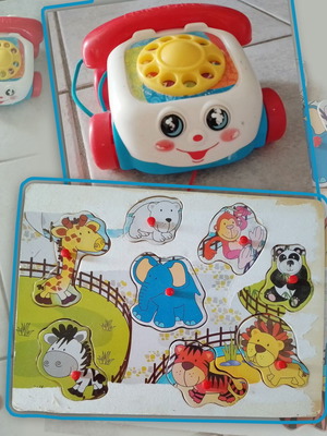 Fisher Price pull toy phone and wooden animal puzzle set