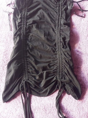 Poizen Industries black sexy dress with ruching and bows, size M