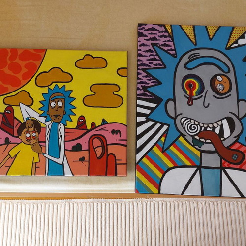 Rick and Morty paintings new, acrylic on canvas set of 2