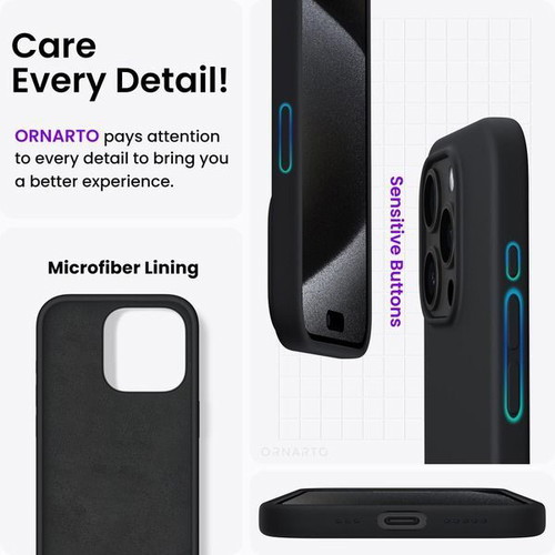 ORNARTO silicone case for iPhone 15 Pro 6.1 inch, black