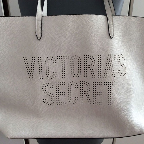 Victoria's Secret Faux Leather Travel Weekender Tote Bag used, white