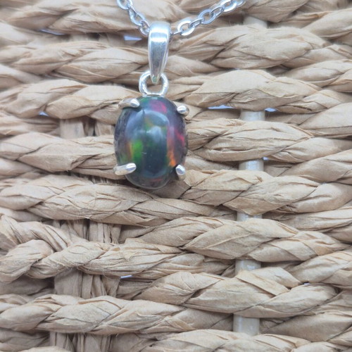 Black Fire Opal Australian Sterling Silver Necklace new
