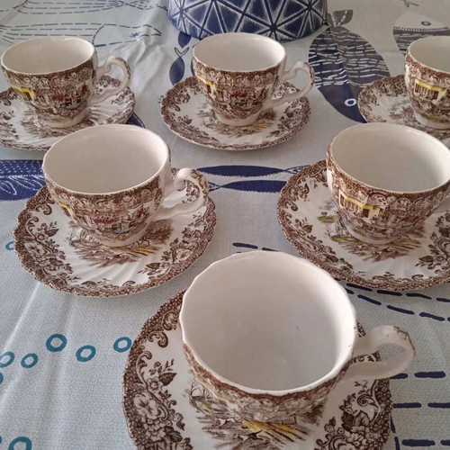 Vintage coffee set Coaching Scenes by Johnson Bros, iron stone, like new