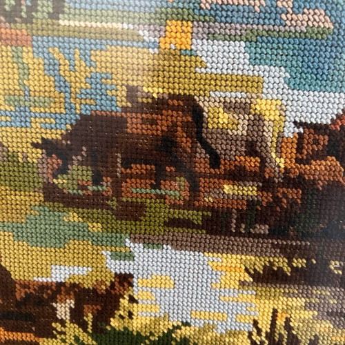 Textile painting used with rural landscape and matte glass