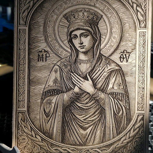 Wooden Virgin Mary engraving laser image new