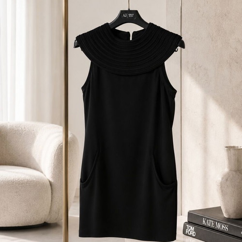 Emporio Armani Satin Dress Black Very Impressive Small Super Mini Neckline Cleopatra