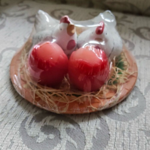Clay Easter decoration new with hens and candles