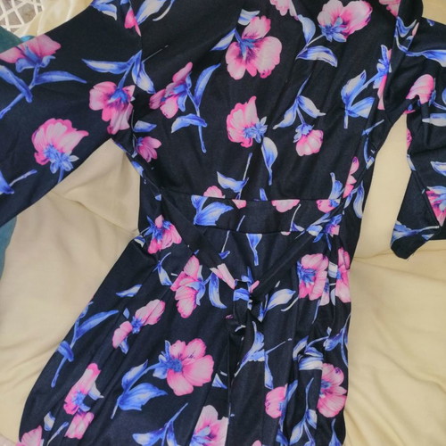 Blue Vanilla dress blue spring floral print with waist belt