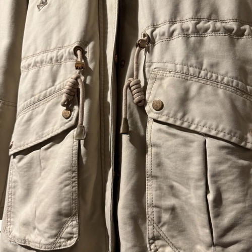 Bershka beige parka jacket used with fur and leather details
