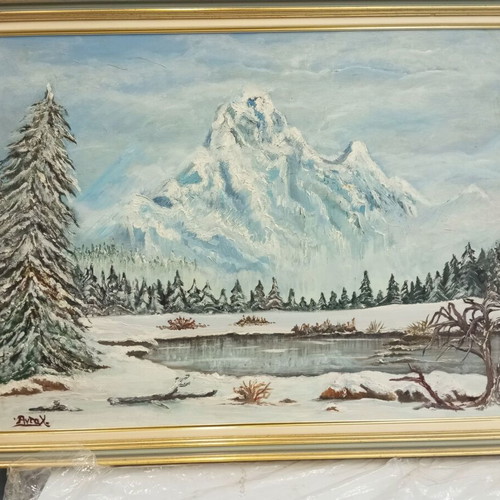 Painting winter landscape like new 53x69 cm