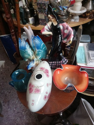 Συλλογή διακόσμησης μεταχειρισμένη με Μουράνο 1960, βάζο, χορεύτρια και παπαγάλο