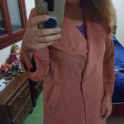 Vero Moda trench coat pink dusty apple, like new, suede texture XL