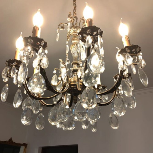 Crystal chandelier with 8 lights, diameter 55 cm, height 67 cm like new