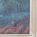 Oil painting used, provincial landscape with figures by D. Bouki