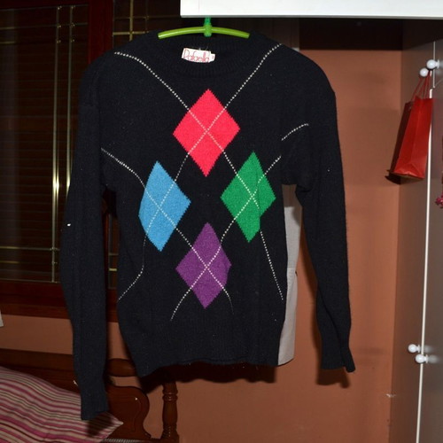 Vintage women's wool sweater with angora diamonds like new