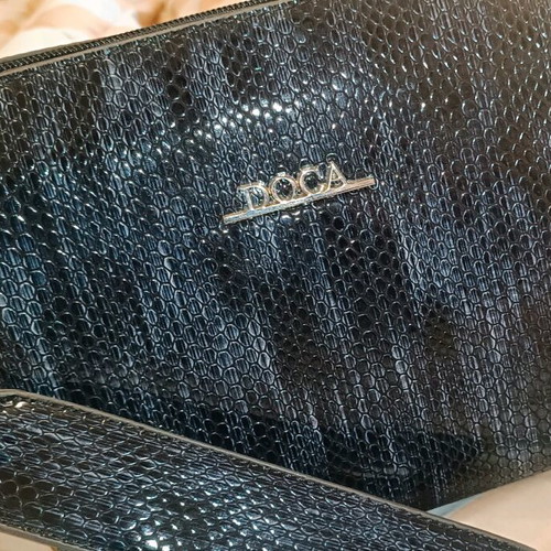 Doca shoulder bag new, black glossy with snake pattern
