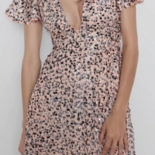 Coctail Zara dress with sequins like new, black and beige