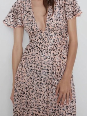 Coctail Zara dress with sequins like new, black and beige