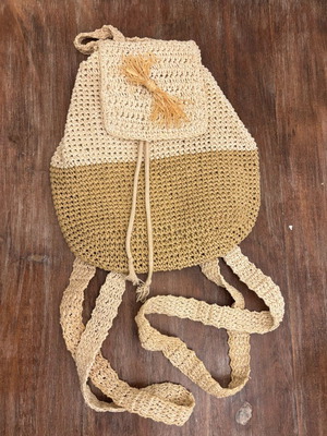 Mini ψάθινο σακίδιο πλάτης μεταχειρισμένο, μπεζ