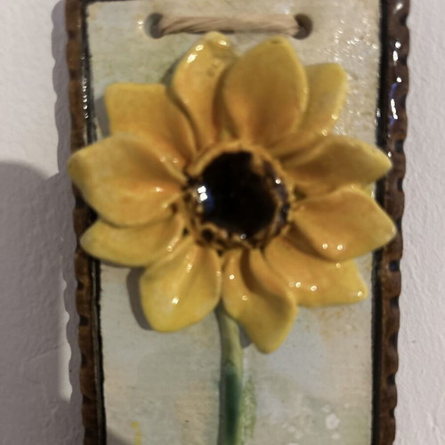 Ceramic panel new, handmade with sunflower design