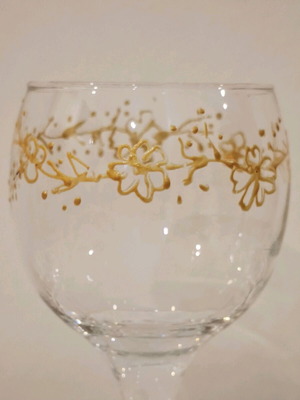 Decorative glass handmade with gold flowers like new