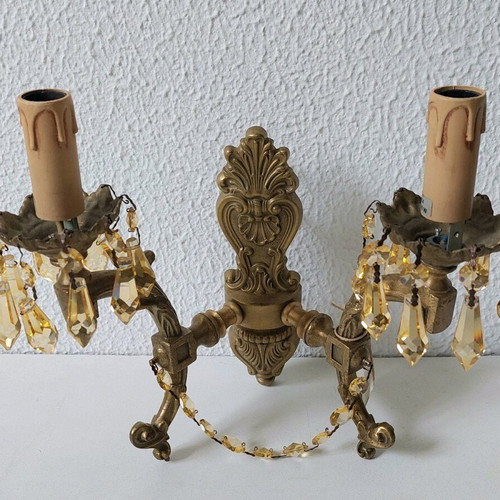 Solid brass antique double wall light new with crystals