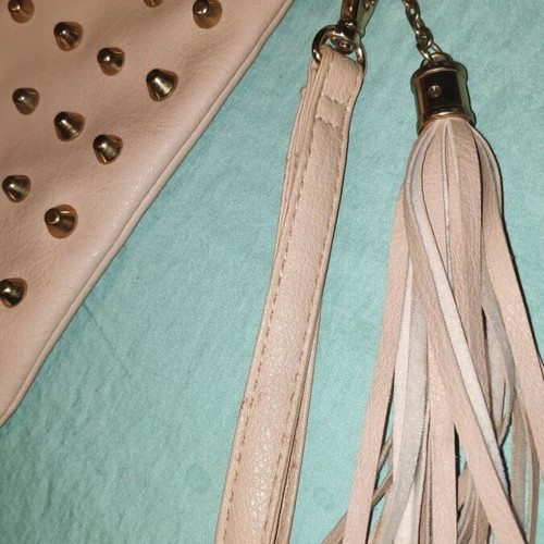Atmosphere Beige Nude Handbag like new with gold studs and tassel