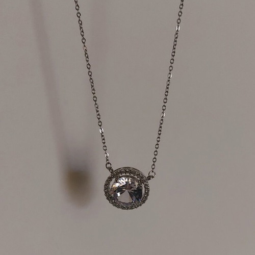 Necklace with stone and rhinestones stainless steel like new silver
