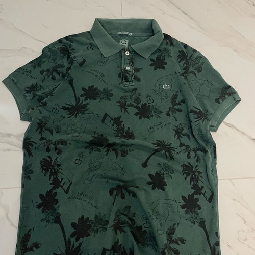 Emerson polo shirt green with all-over print like new, size M