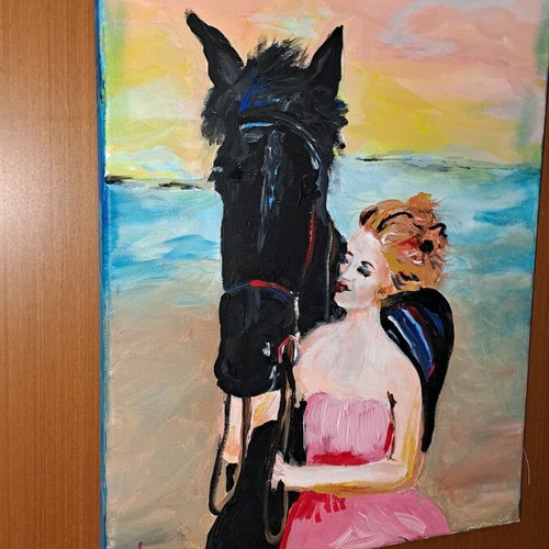 Handmade painting Sunset Meeting like new