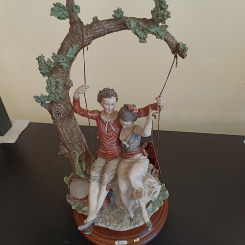G.Armani Florence Sculture Italian decorative sculpture used, romantic couple on swing