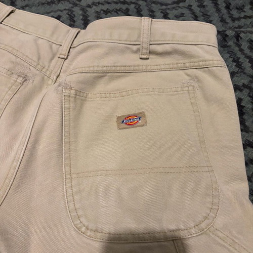 Dickies Carpenter pants used, beige W34, vintage patched workwear