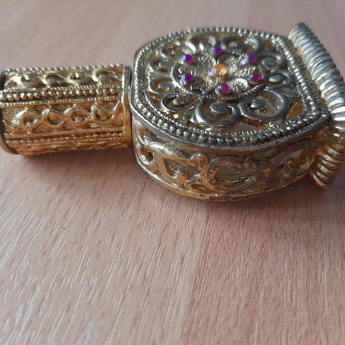 Vintage collectible perfume bottle used, handmade filigree with stones