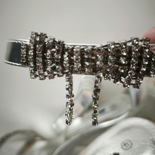 Silver sandals size 41 like new with strass and ankle strap