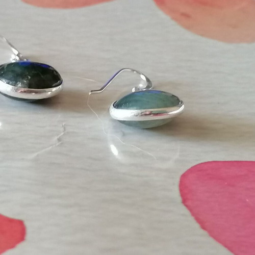 Silver 925 Earrings with Natural Labradorite New