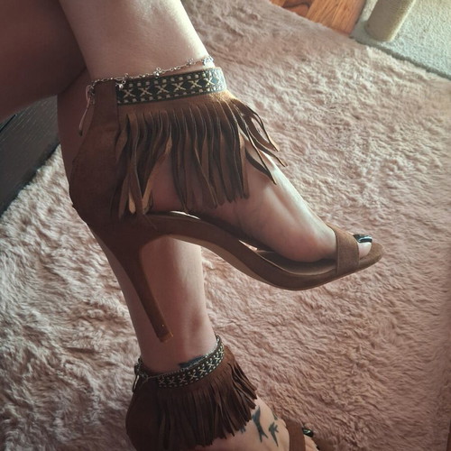 Women's sandals with fringes, brown, size 38