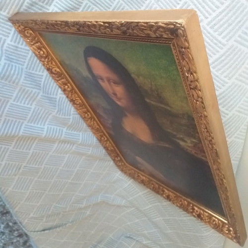 Mona Lisa oil painting on canvas like new, carved wooden frame, 1960s