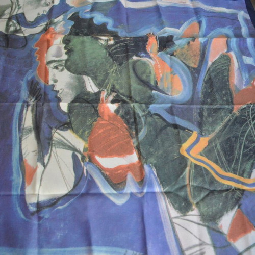 Collectible scarf by painter Dimitris Mytaras for Dove 63x63 cm like new