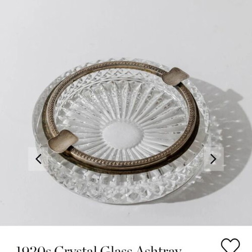 French Art Deco Antique Ashtray 1925 with Hand-Engraved Clear Crystal and Gold Rim like new