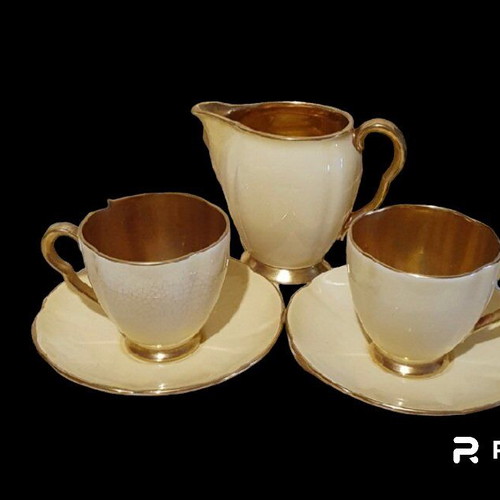 Carlton Ware tea set for two used, Rita series, hand-applied gold trim