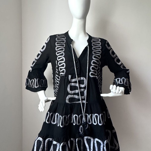 Mystery Resort Wear Summer Dress new, black and silver grey, cotton, size large