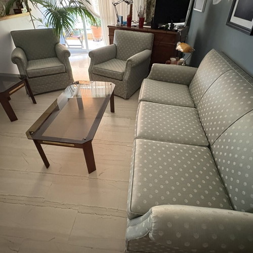 Retro 60s living room set used, sofa, armchairs, and tables