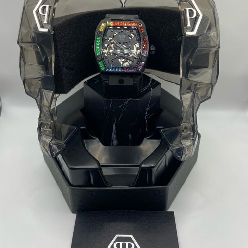 Philipp Plein Skeleton Automatic ρολόι σαν καινούργιο με πολύχρωμους κρυστάλλους